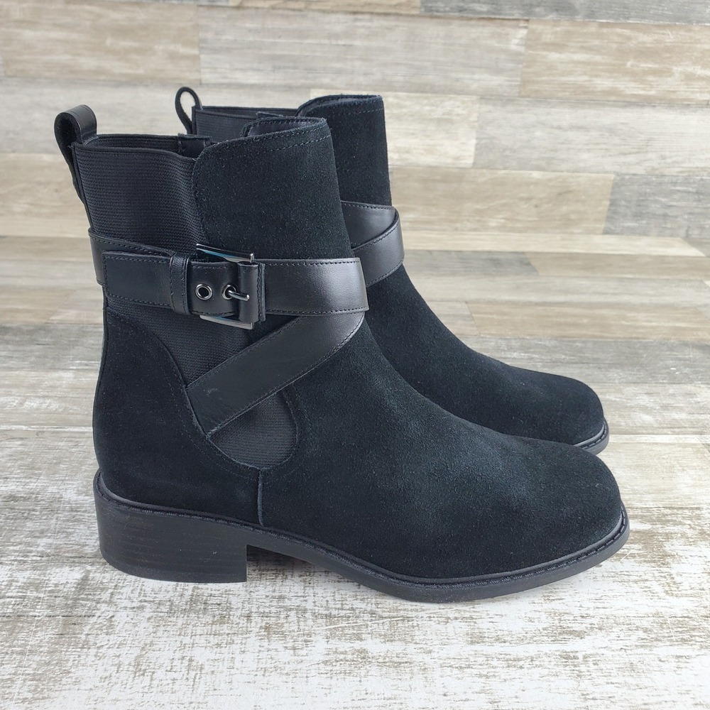 Donald Pliner Mathilda Womens Ankle Boots Sz 8 M Black Suede Side Zip Round Toe